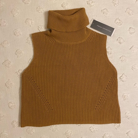 French Connection Tan Sleeveless Turtleneck Sweater - Picture 2 of 7